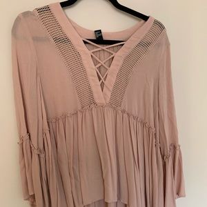 Boho light pink long sleeve top NWOT
